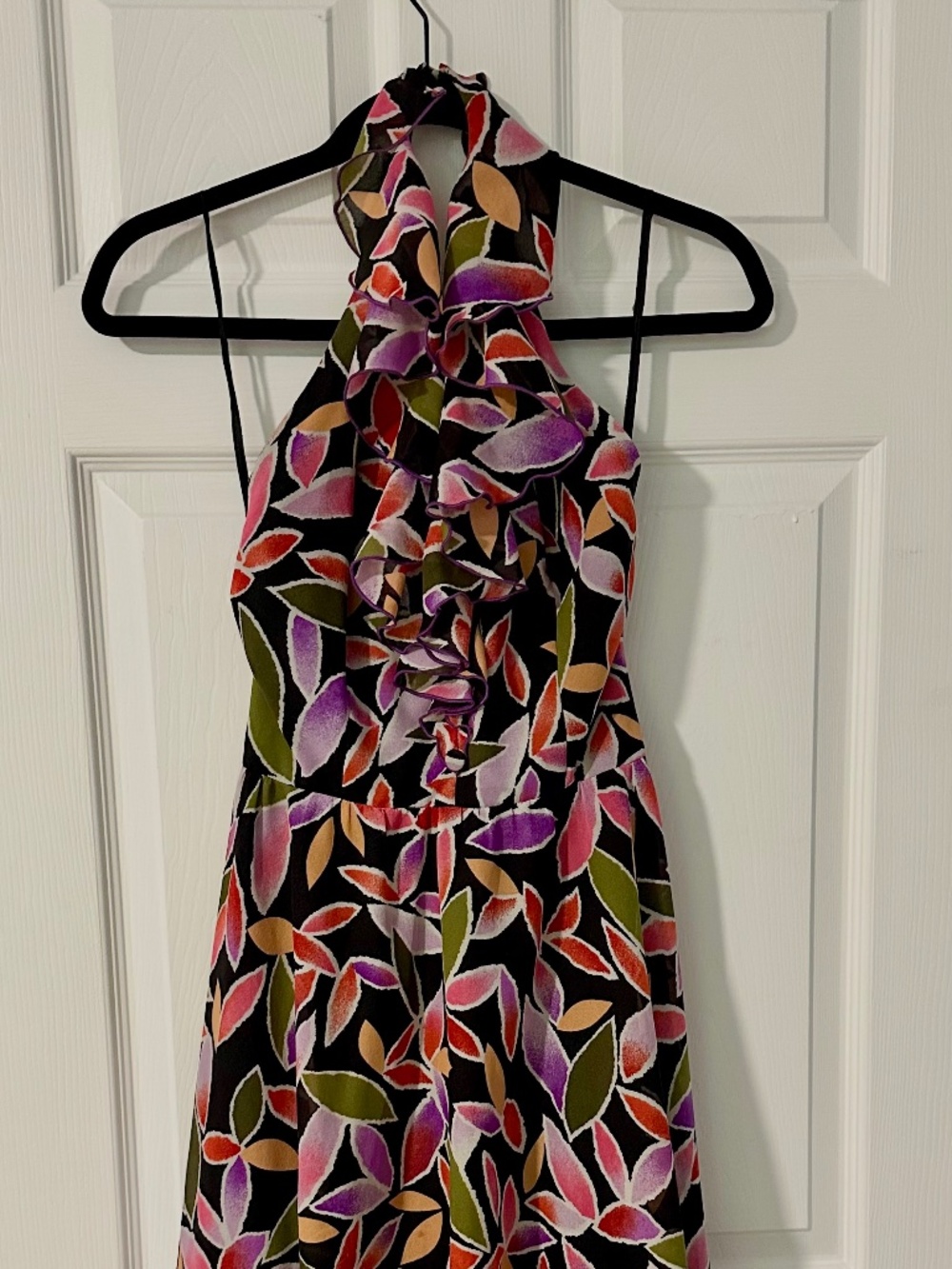 Vintage Peter Barron London Floral Chiffon Halter Ruffle Dress Belt UK 12